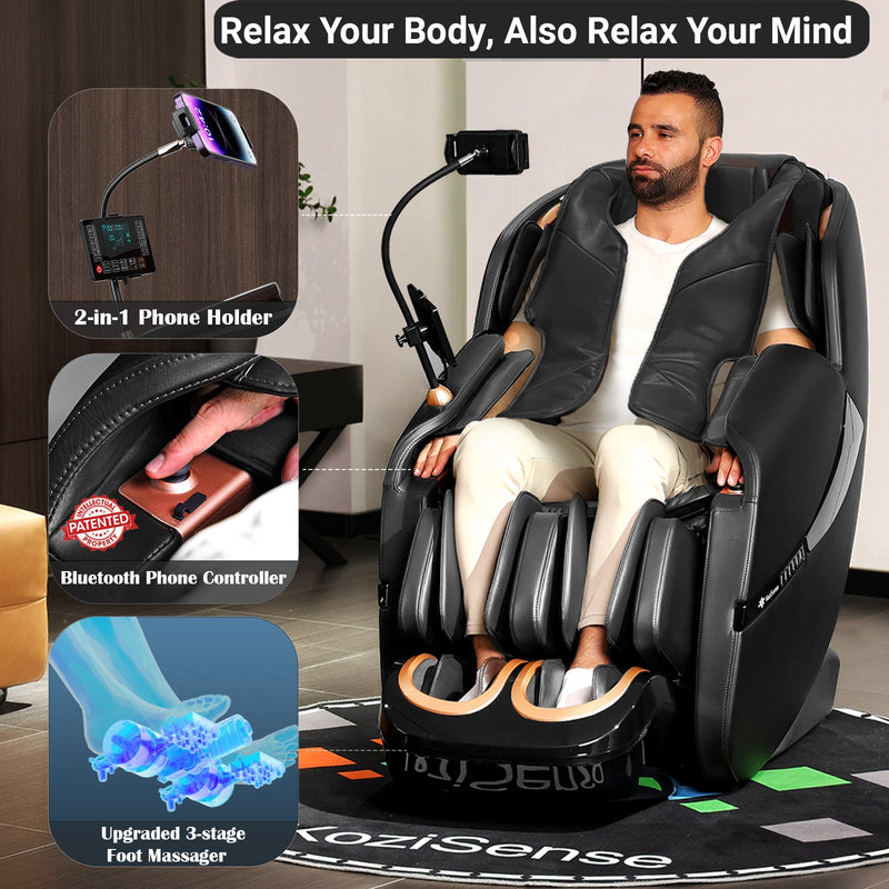 KoziSense 2026 Upgraded A18 3D SL-track Massage Chair - (Black And Brown)
